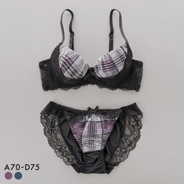 サンエイ 脇高 グロッシーチェック ブラセット ABCD 脇肉 はみ肉すっきり 脇寄せ 着やせ ブラジャー ショーツ セット SANEI