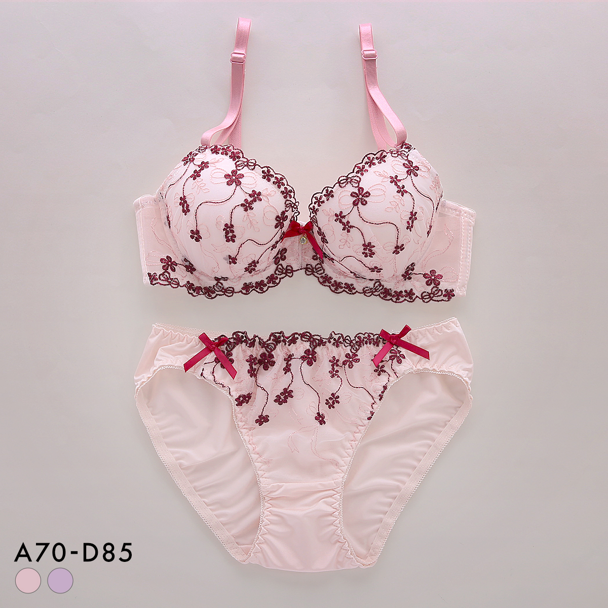 サンエイ フルールプティリボン ブラセット ABCD 脇肉 谷間 盛り はみ肉すっきり 脇寄せ ブラジャー ショーツ セット 美胸 SANEI(PI-ピンク-A70-M)