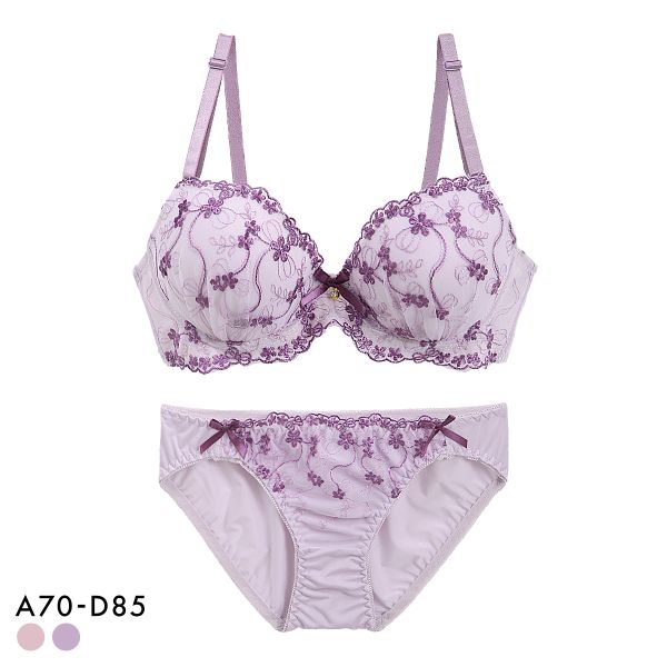 サンエイ フルールプティリボン ブラセット ABCD 脇肉 谷間 盛り はみ肉すっきり 脇寄せ ブラジャー ショーツ セット 美胸 SANEI