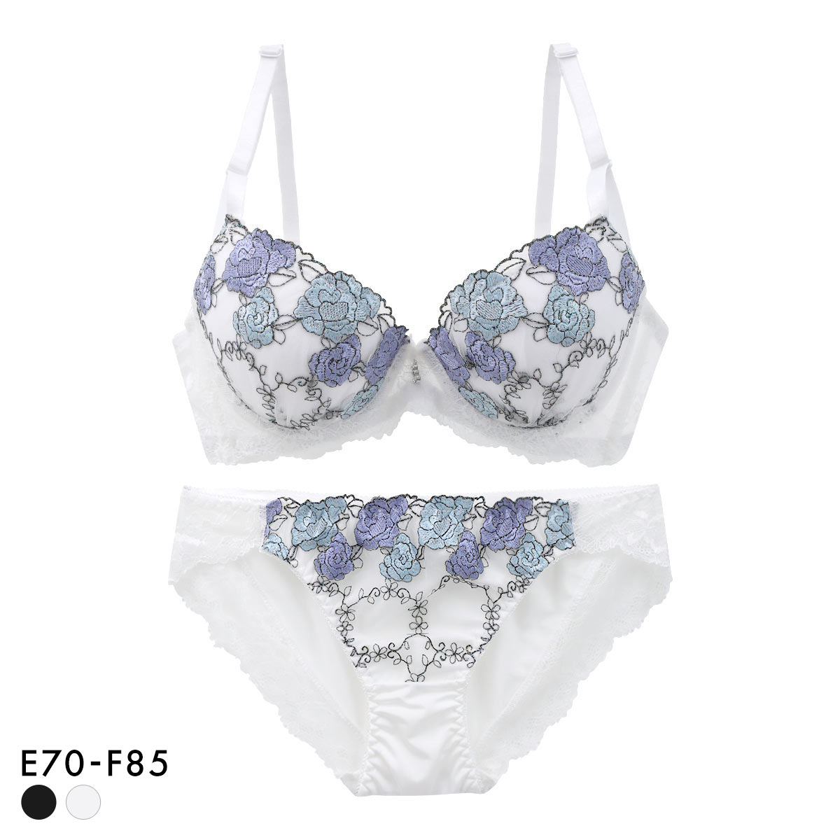 サンエイ 脇高 ゴージャスローズ ブラセット EF 大きいサイズ グラマー 脇肉 谷間 盛り ブラジャー ショーツ セット 美胸 SANEI(WH-ホワイト-E70-M)