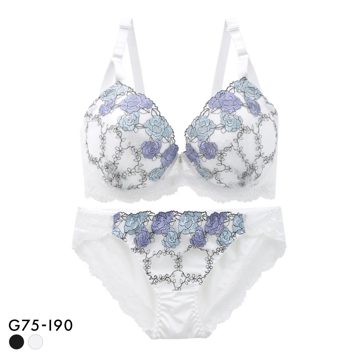 サンエイ 脇高 ゴージャスローズ ブラセット GHI 大きいサイズ グラマー 脇肉 はみ肉すっきり ブラジャー ショーツ 美胸 SANEI(WH-ホワイト-G75-L)