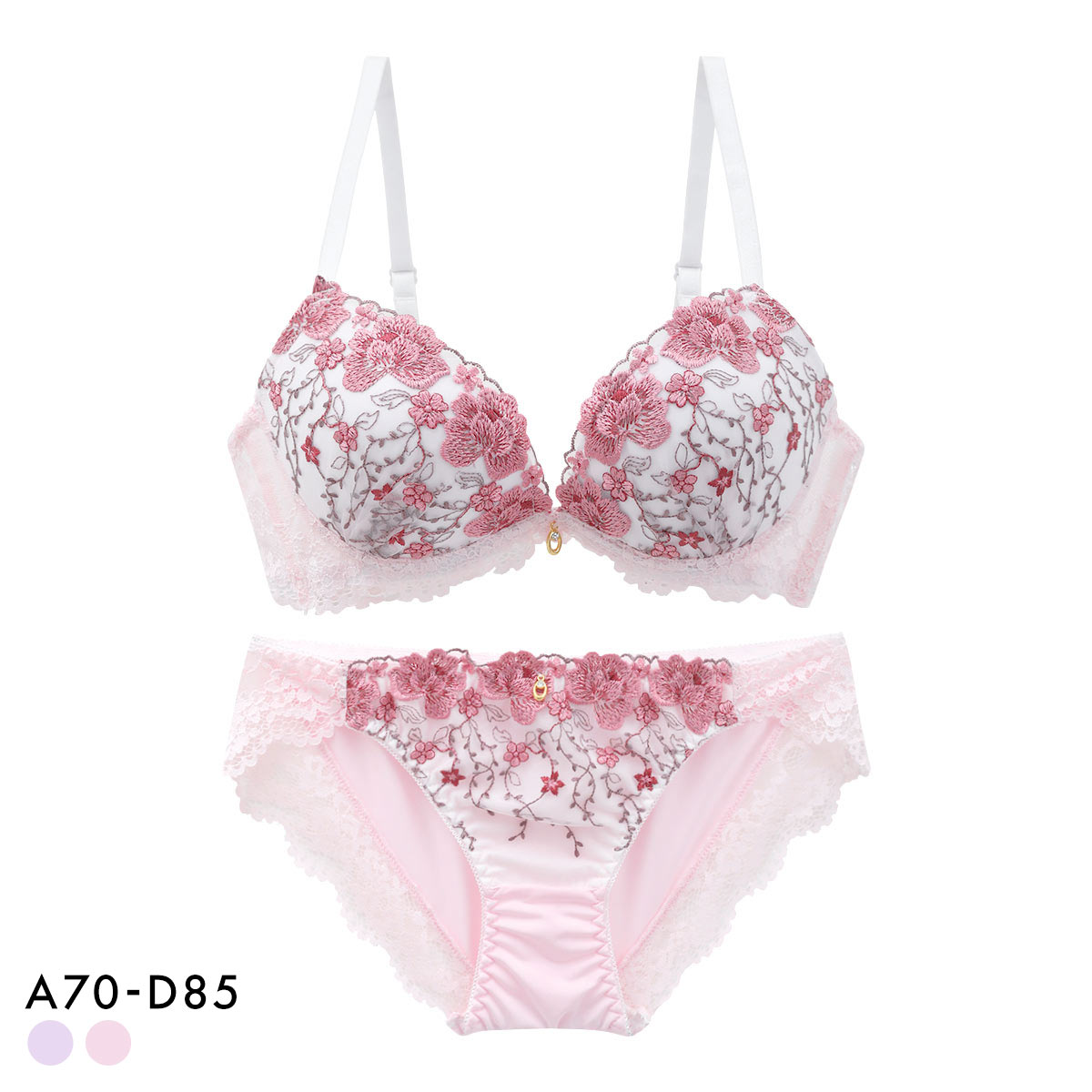 サンエイ 脇高 フラワーガーデン ブラセット ABCD サイドリボンショーツ 横紐 脇肉 はみ肉すっきり 脇寄せ 美胸 育乳 丸胸 SANEI(PI-ピンク-A70-M)