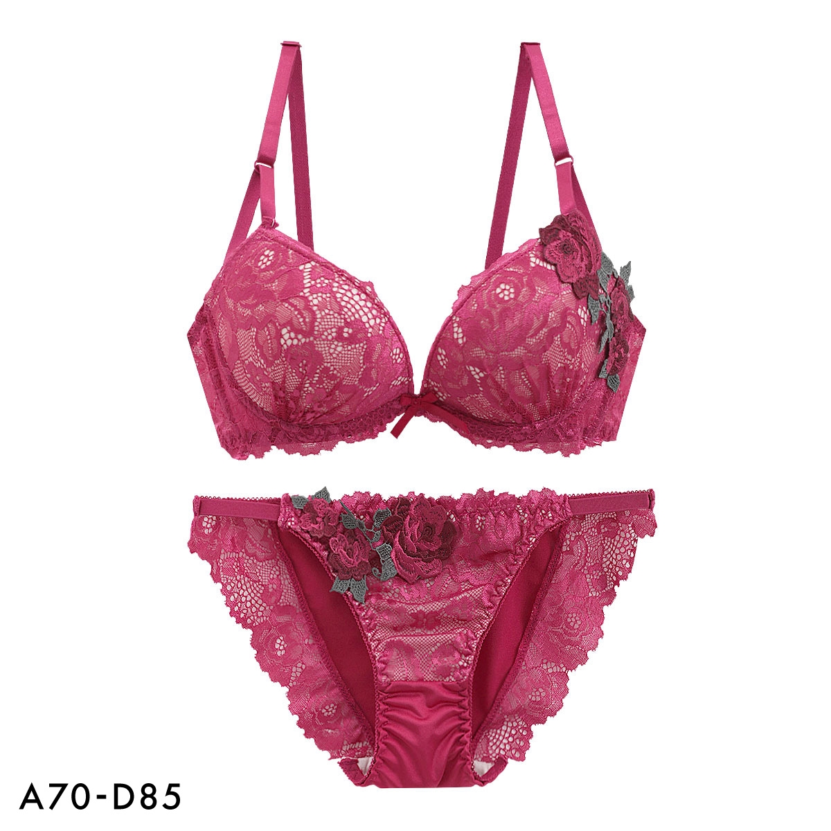 サンエイ 脇高 ダークフローラ ブラセット ABCD 脇肉 谷間 盛り はみ肉すっきり 脇寄せ ブラジャー ショーツ セット 美胸 SANEI(RO-ローズ-A70-M)