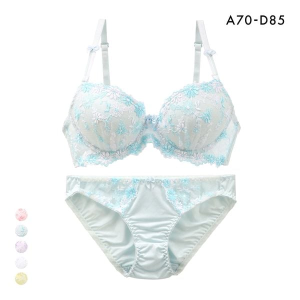 サンエイ ギュピールレース 小花刺繍 ブラジャー ショーツ セット ABCD 盛り胸 谷間 プチプラ 美胸 モールドカップ 丸胸 SANEI