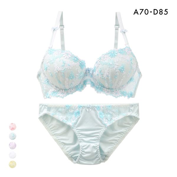 サンエイ ギュピールレース 小花刺繍 ブラジャー ショーツ セット ABCD 盛り胸 谷間 プチプラ 美胸 モールドカップ 丸胸 SANEI