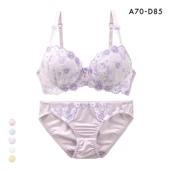 サンエイ ギュピールレース 小花刺繍 ブラジャー ショーツ セット ABCD 盛り胸 谷間 プチプラ 美胸 モールドカップ 丸胸 SANEI