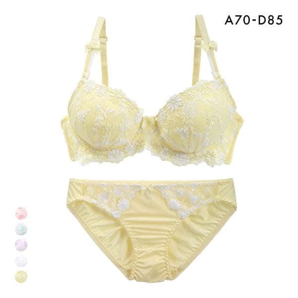 サンエイ ギュピールレース 小花刺繍 ブラジャー ショーツ セット ABCD 盛り胸 谷間 プチプラ 美胸 モールドカップ 丸胸 SANEI