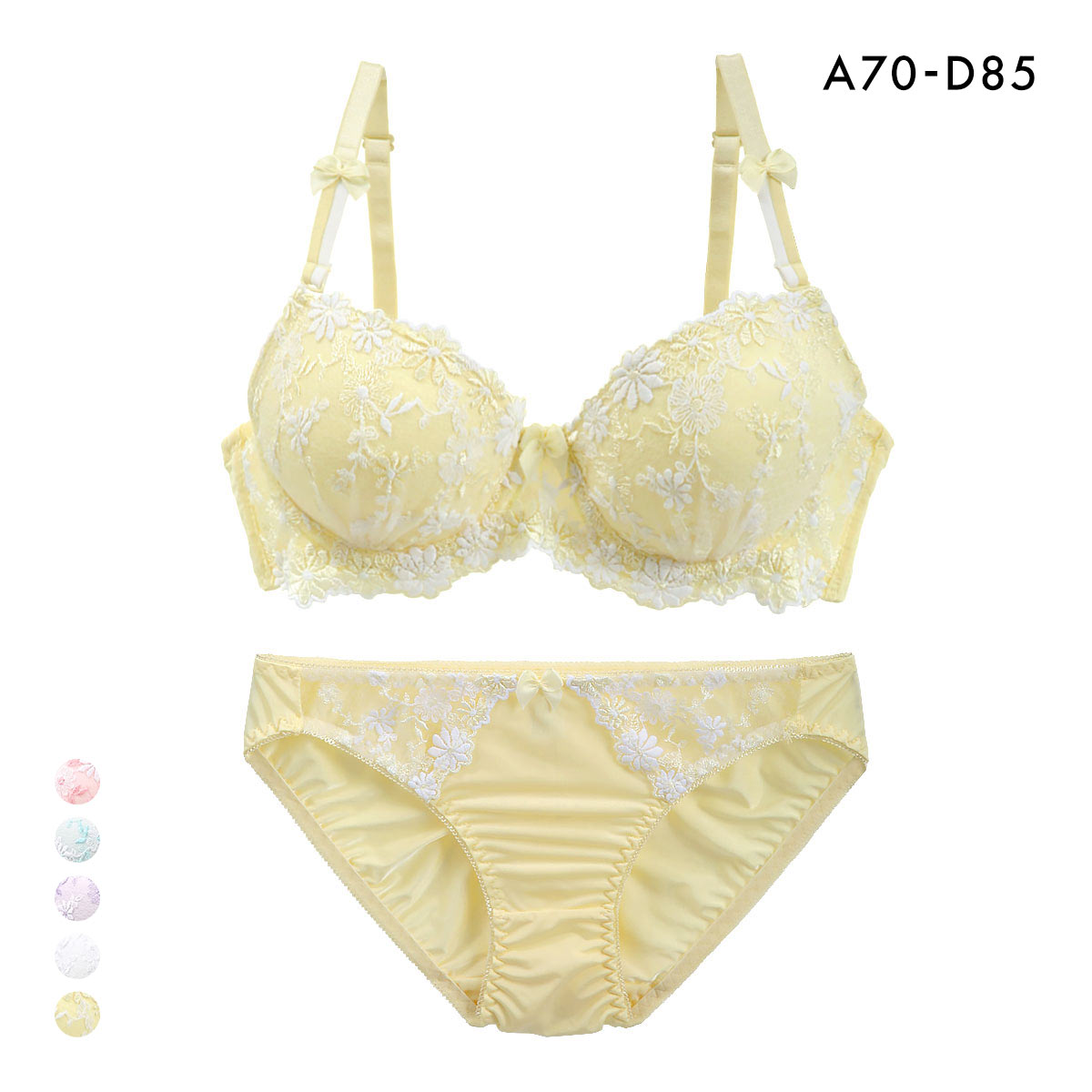 サンエイ ギュピールレース 小花刺繍 ブラジャー ショーツ セット ABCD 盛り胸 谷間 プチプラ 美胸 モールドカップ 丸胸 SANEI(CR-クリーム-A70-M)