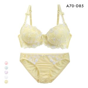 サンエイ ギュピールレース 小花刺繍 ブラジャー ショーツ セット ABCD 盛り胸 谷間 プチプラ 美胸 モールドカップ 丸胸 SANEI