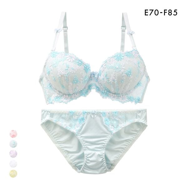 サンエイ SANEI ギュピールレース 小花刺繍 ブラジャー ショーツ セット EF 大きいサイズ グラマー 盛り胸 谷間 プチプラ 美胸 丸胸