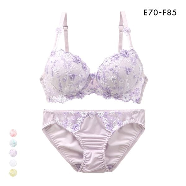 サンエイ SANEI ギュピールレース 小花刺繍 ブラジャー ショーツ セット EF 大きいサイズ グラマー 盛り胸 谷間 プチプラ 美胸 丸胸