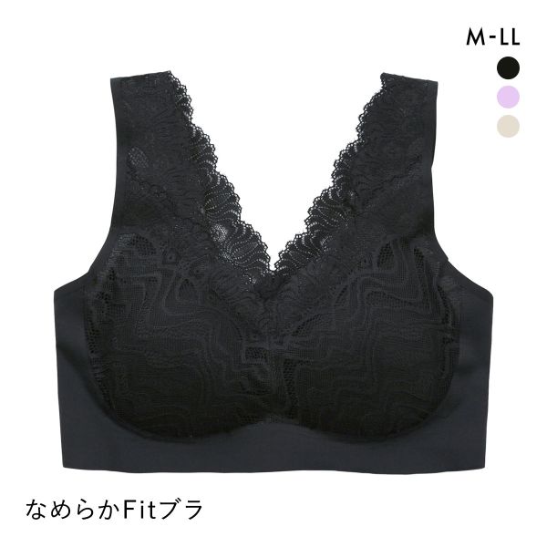 サンエイ SANEI レースたっぷり ハーフトップ ブラジャー ノンワイヤー M L LL なめらかFit 単品