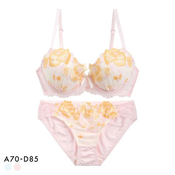 サンエイ 脇高 ビビットフラワー ブラセット ABCD 脇肉 谷間 盛り はみ肉すっきり 脇寄せ ブラジャー ショーツ セット 美胸 SANEI