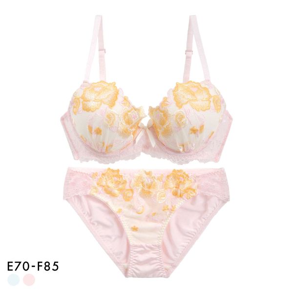 サンエイ 脇高 ビビットフラワー ブラセット EF 大きいサイズ グラマー 脇肉 谷間 盛り ブラジャー ショーツ セット 美胸 SANEI