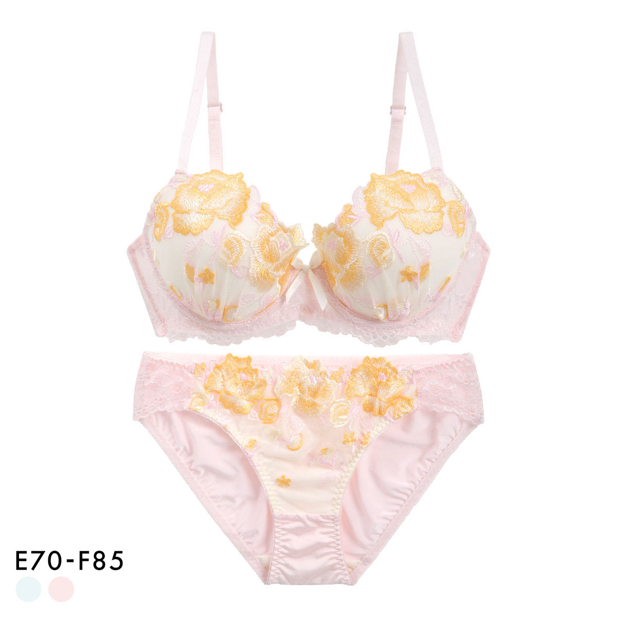 サンエイ 脇高 ビビットフラワー ブラセット EF 大きいサイズ グラマー 脇肉 谷間 盛り ブラジャー ショーツ セット 美胸 SANEI(PI-ピンク-E70-M)