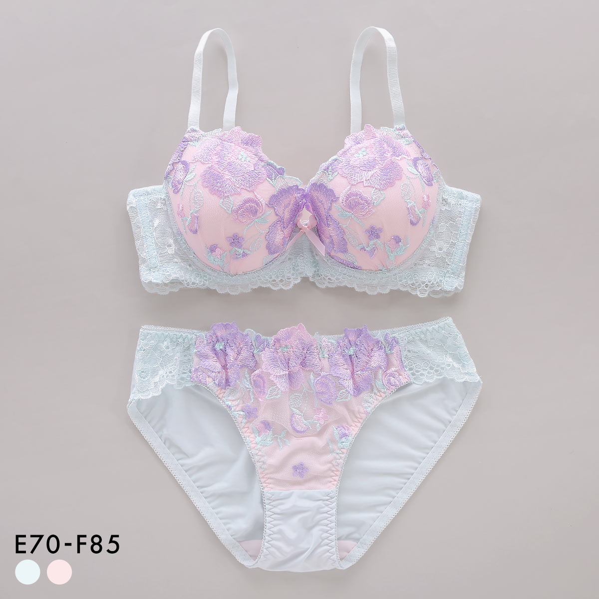 サンエイ 脇高 ビビットフラワー ブラセット EF 大きいサイズ グラマー 脇肉 谷間 盛り ブラジャー ショーツ セット 美胸 SANEI