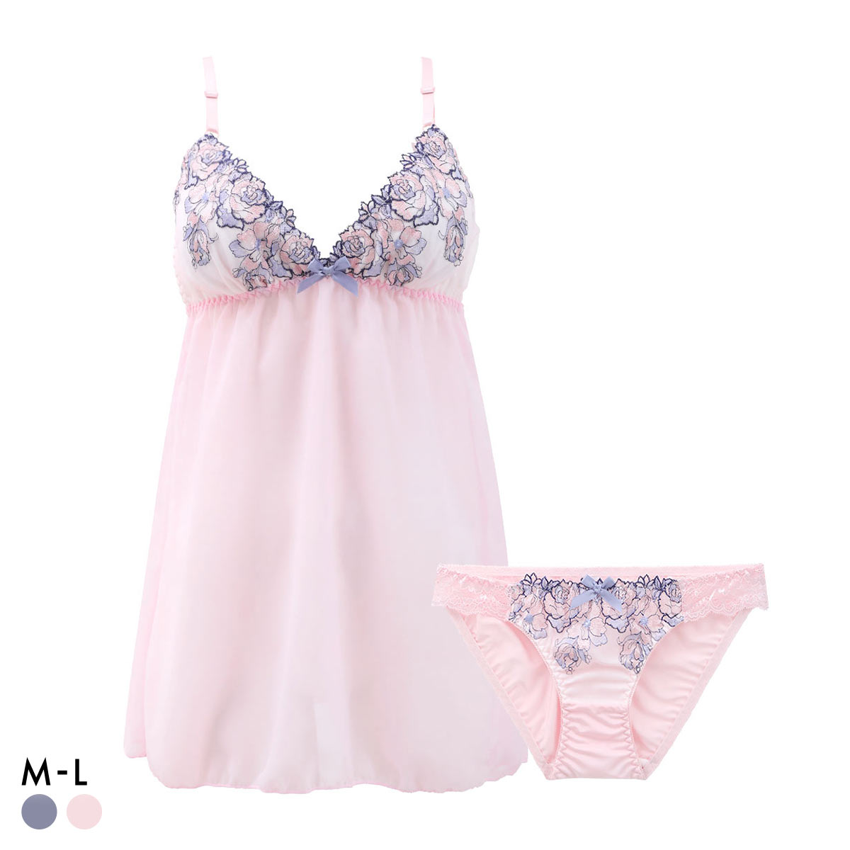 サンエイ シャイニーローズ カップ付き スリップ＆ショーツ ランジェリー ベビードール キャミ 上下セット SANEI(PI-ピンク-M／M)