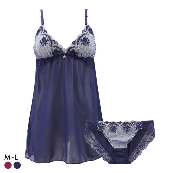 サンエイ ロココ調ローズリボン カップ付き スリップ＆ショーツ ランジェリー ベビードール キャミ 上下セット SANEI