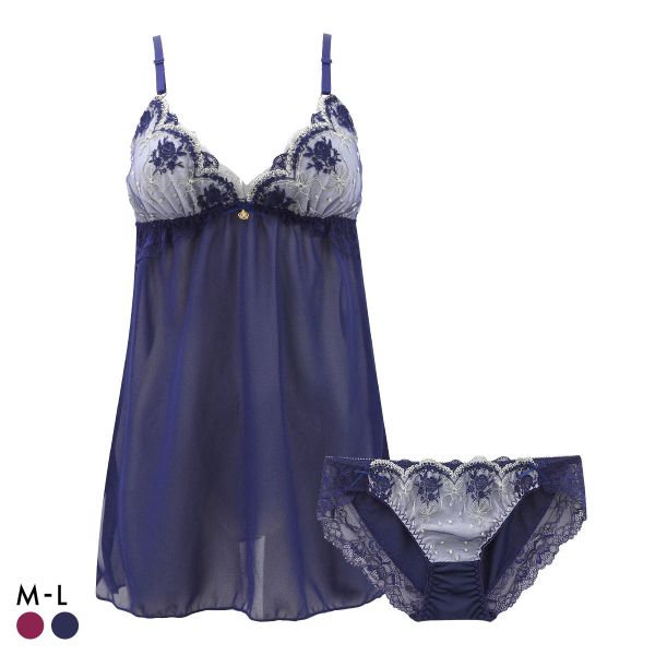 サンエイ ロココ調ローズリボン カップ付き スリップ＆ショーツ ランジェリー ベビードール キャミ 上下セット SANEI