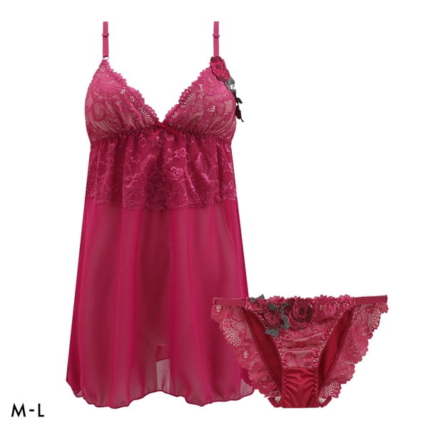 サンエイ ダークフローラ カップ付き スリップ＆ショーツ ランジェリー ベビードール キャミ 上下セット SANEI