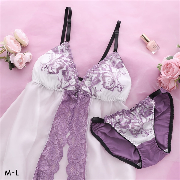 サンエイ ブラックフローラ カップ付き スリップ＆ショーツ ランジェリー ベビードール キャミ 上下セット SANEI