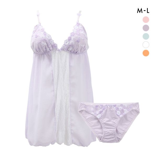 サンエイ SANEI ギュピールレース 小花刺繍 スリップ カップ付き ショーツ 上下セット ランジェリー