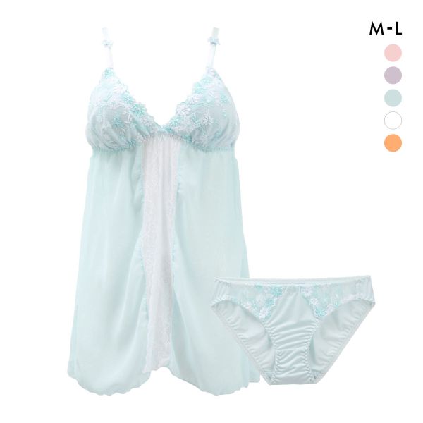 サンエイ SANEI ギュピールレース 小花刺繍 スリップ カップ付き ショーツ 上下セット ランジェリー