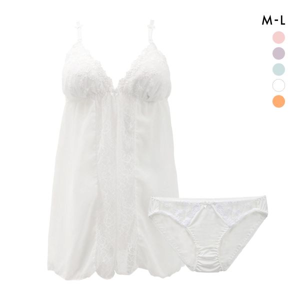 サンエイ SANEI ギュピールレース 小花刺繍 スリップ カップ付き ショーツ 上下セット ランジェリー