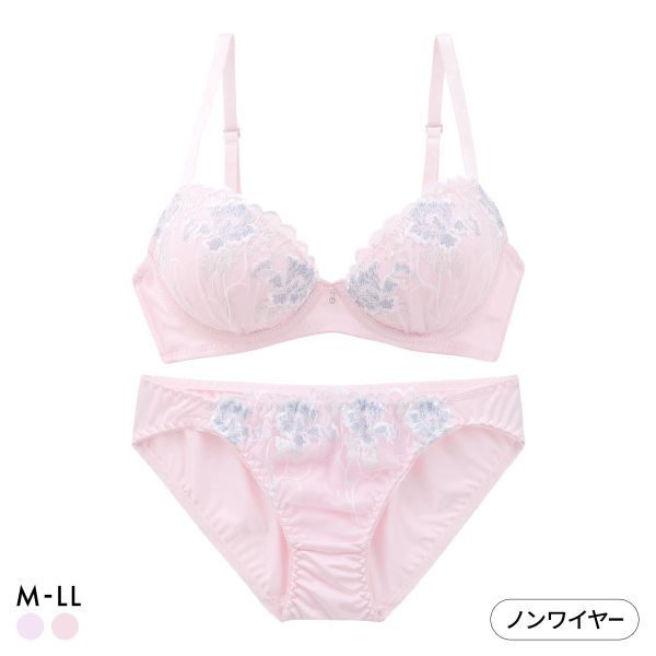 サンエイ 脇高 エレガンスリリー ノンワイヤー ブラセット M L LL 脇肉 谷間 盛り はみ肉すっきり ブラジャー ショーツ セット SANEI