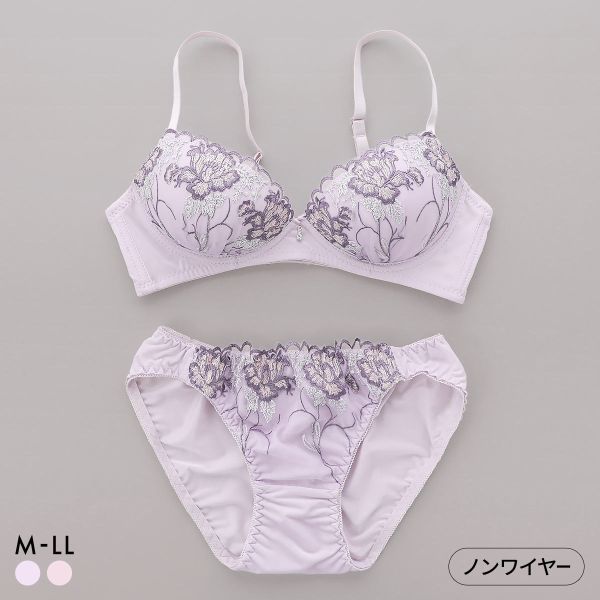 サンエイ 脇高 エレガンスリリー ノンワイヤー ブラセット M L LL 脇肉 谷間 盛り はみ肉すっきり ブラジャー ショーツ セット SANEI