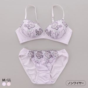 サンエイ 脇高 エレガンスリリー ノンワイヤー ブラセット M L LL 脇肉 谷間 盛り はみ肉すっきり ブラジャー ショーツ セット SANEI