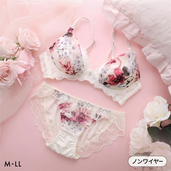 サンエイ 脇高 シフォンサイドアップ ノンワイヤー ブラセット M L LL ブラジャー ショーツ セット SANEI