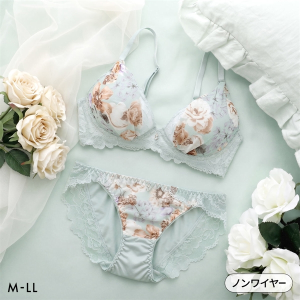 サンエイ 脇高 シフォンサイドアップ ノンワイヤー ブラセット M L LL ブラジャー ショーツ セット SANEI