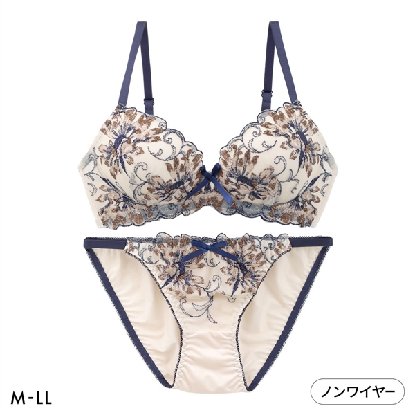 サンエイ サンエイ ビビットフラワー刺繍 ノンワイヤー ブラセット M L LL ブラジャー ショーツ セット 大きいサイズ SANEI