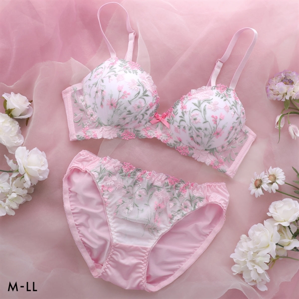 サンエイ 脇高 サンライトSAKURA ノンワイヤー ブラセット M L LL ブラジャー ショーツ セット ノンストレス SANEI