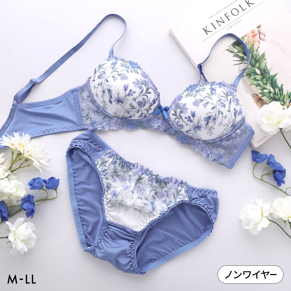 サンエイ リラックス＆ナチュラル 総レース ノンワイヤー ブラセット M L LL ブラジャー ショーツ セット ノンストレス SANEI
