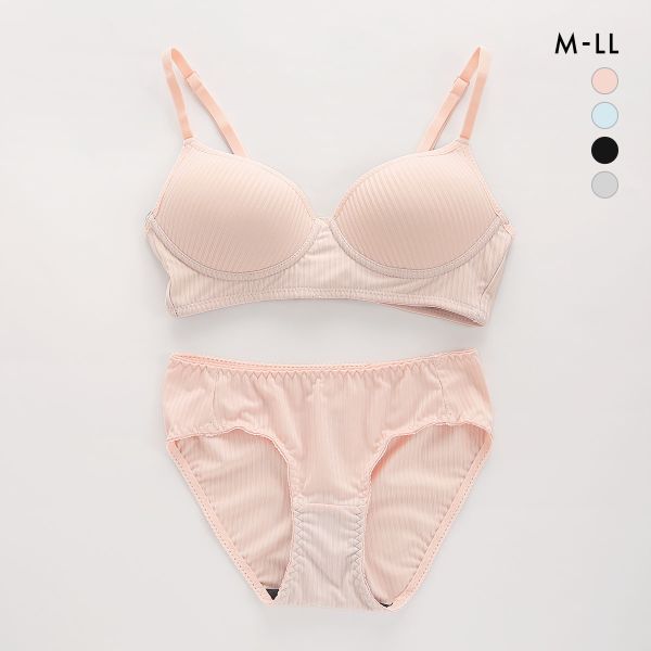 サンエイ SANEI リラックス＆ナチュラル リブ ノンワイヤーブラジャー ショーツ セット ブラセット M L LL