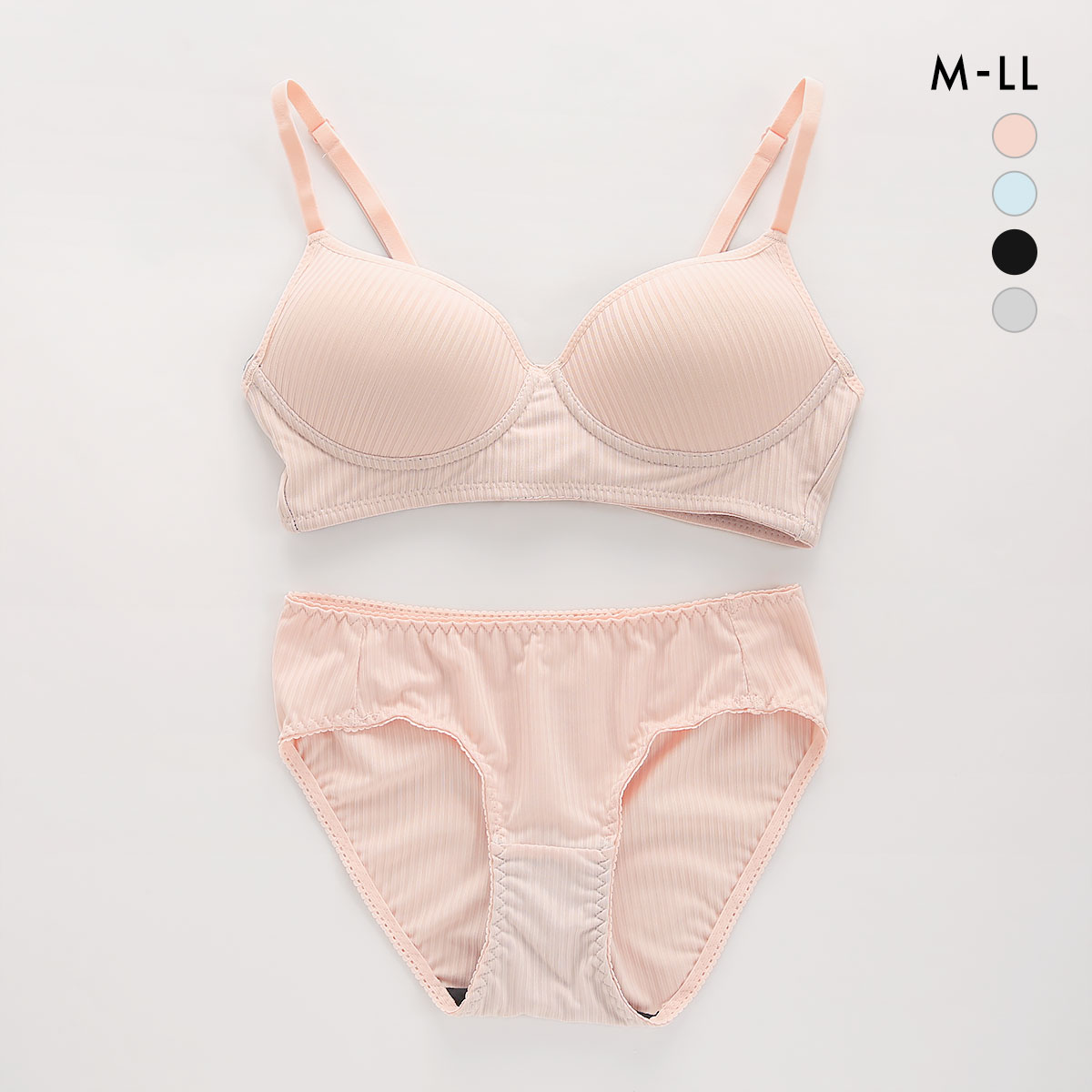 サンエイ SANEI リラックス＆ナチュラル リブ ノンワイヤーブラジャー ショーツ セット ブラセット M L LL(PI-ピンク-M／M)