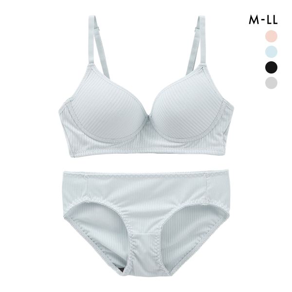 サンエイ SANEI リラックス＆ナチュラル リブ ノンワイヤーブラジャー ショーツ セット ブラセット M L LL