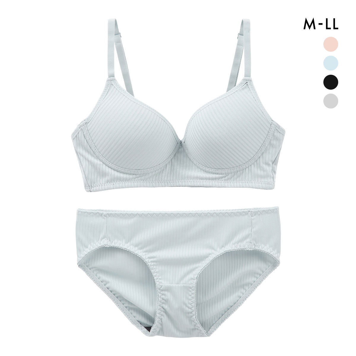 サンエイ SANEI リラックス＆ナチュラル リブ ノンワイヤーブラジャー ショーツ セット ブラセット M L LL(BU-ブルー-M／M)