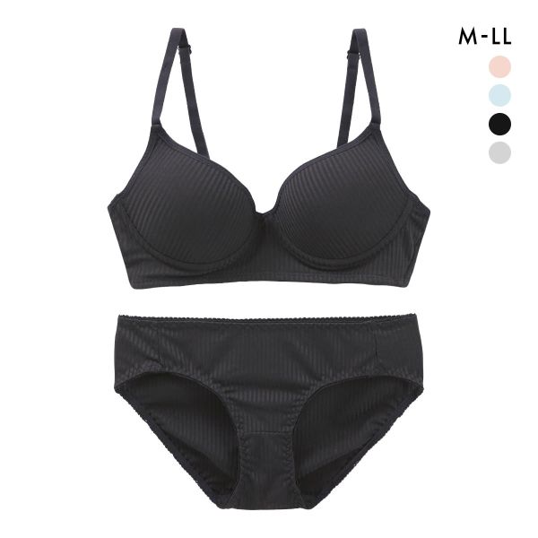 サンエイ SANEI リラックス＆ナチュラル リブ ノンワイヤーブラジャー ショーツ セット ブラセット M L LL