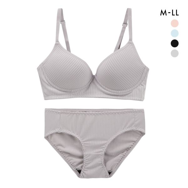 サンエイ SANEI リラックス＆ナチュラル リブ ノンワイヤーブラジャー ショーツ セット ブラセット M L LL