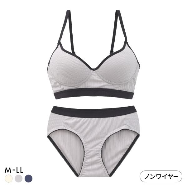 サンエイ リラックス＆ナチュラル スポーティリブ アウトゴム ノンワイヤー ブラセット M L LL ブラレット ワイヤレス ショーツ