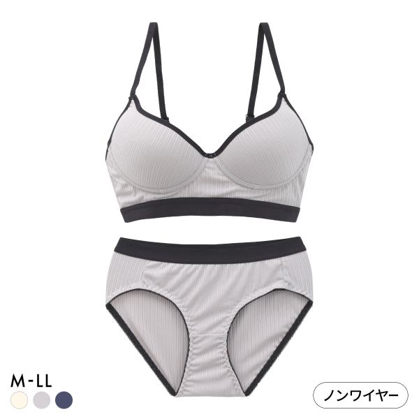 サンエイ リラックス＆ナチュラル スポーティリブ アウトゴム ノンワイヤー ブラセット M L LL ブラレット ワイヤレス ショーツ