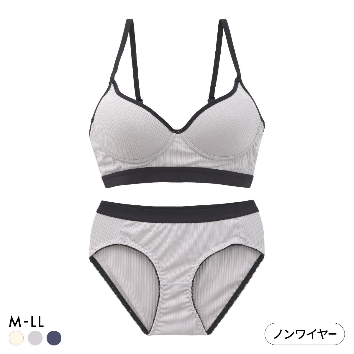 サンエイ リラックス＆ナチュラル スポーティリブ アウトゴム ノンワイヤー ブラセット M L LL ブラレット ワイヤレス ショーツ(LGY-薄グレー-M／M)