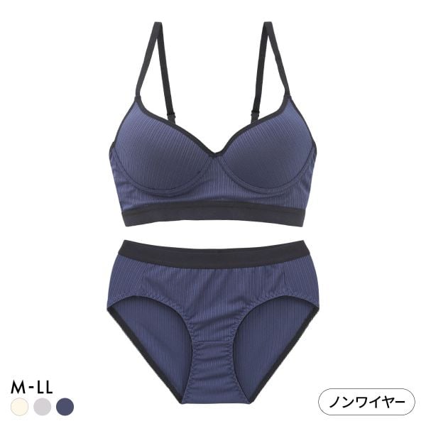 サンエイ リラックス＆ナチュラル スポーティリブ アウトゴム ノンワイヤー ブラセット M L LL ブラレット ワイヤレス ショーツ