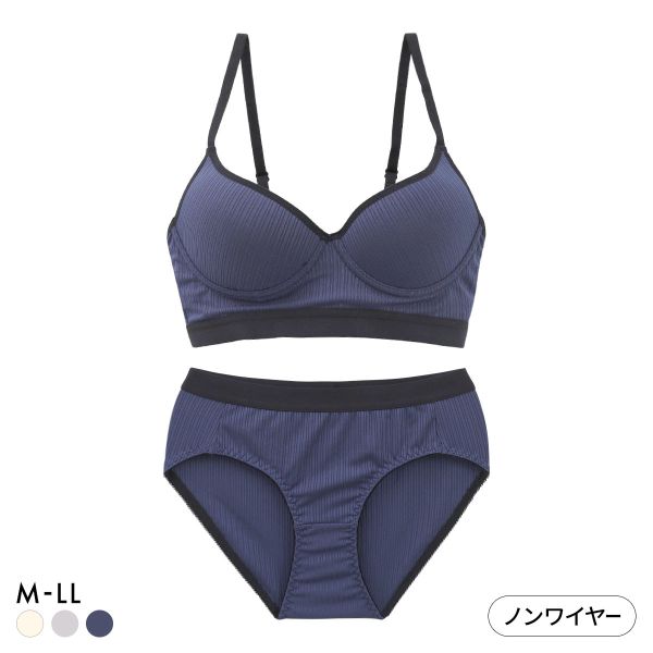 サンエイ リラックス＆ナチュラル スポーティリブ アウトゴム ノンワイヤー ブラセット M L LL ブラレット ワイヤレス ショーツ