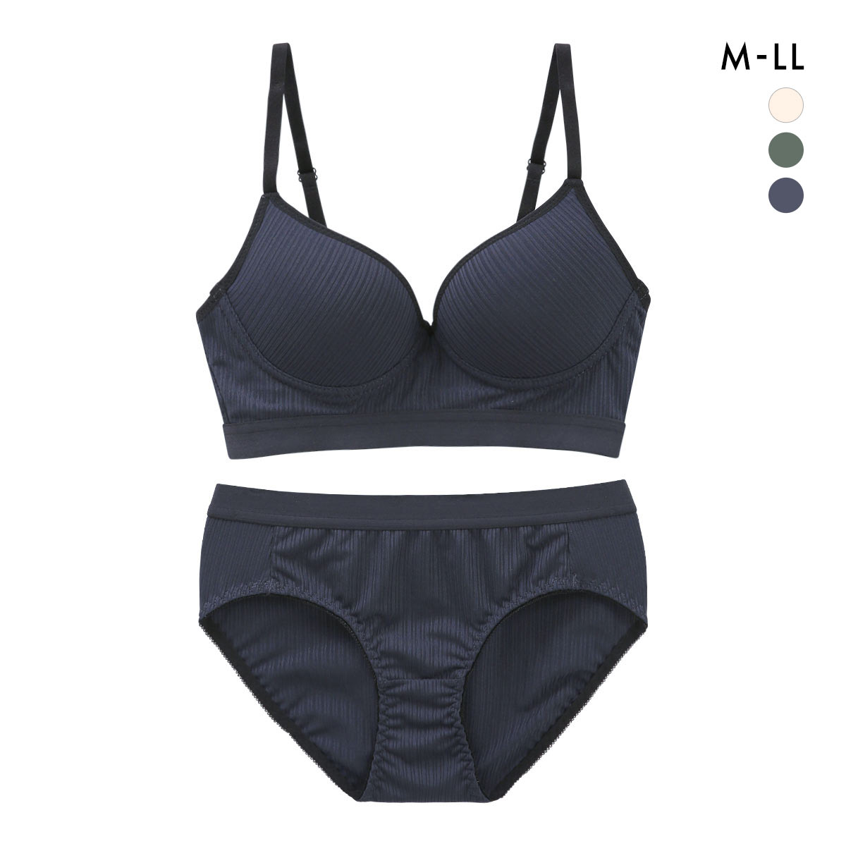 サンエイ リラックス＆ナチュラル スポーティリブ ノンワイヤー ブラセット M L LL ブラレット ブラジャー ショーツ セット 楽ちん SANEI(NV-ネイビー-M／M)