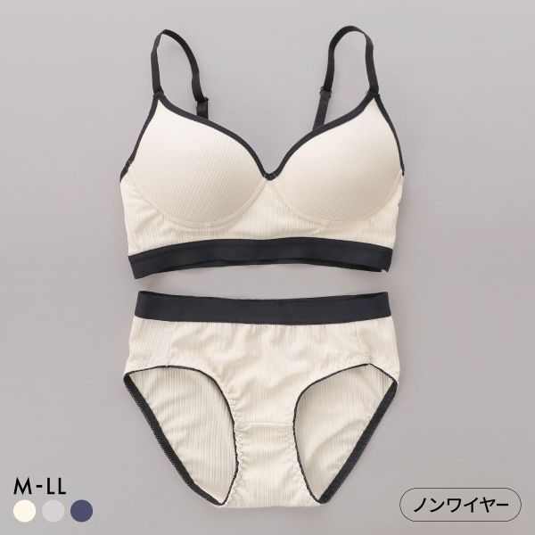 サンエイ リラックス＆ナチュラル スポーティリブ アウトゴム ノンワイヤー ブラセット M L LL ブラレット ワイヤレス ショーツ