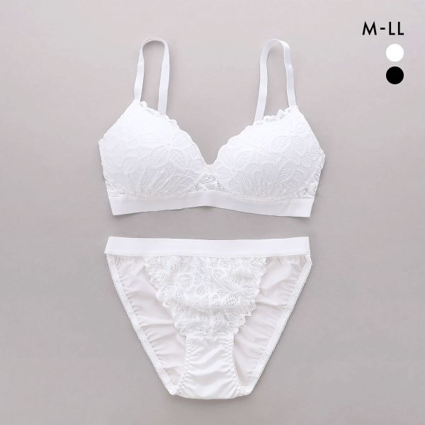 サンエイ SANEI リラックス＆ナチュラル 総レース ノンワイヤーブラジャー ショーツ セット ブラセット M L LL ブラレット 楽ちん ノンストレス